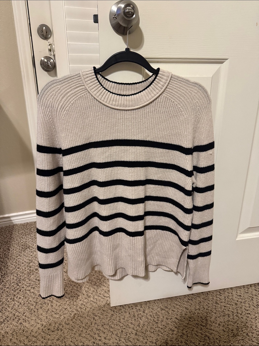 a new day Cream and Black Striped Crewneck Sweater